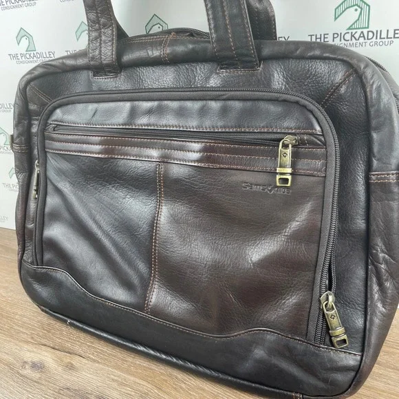 Classic Samsonite Leather Top loader Briefcase Dark Brown Business‎ Work Travel